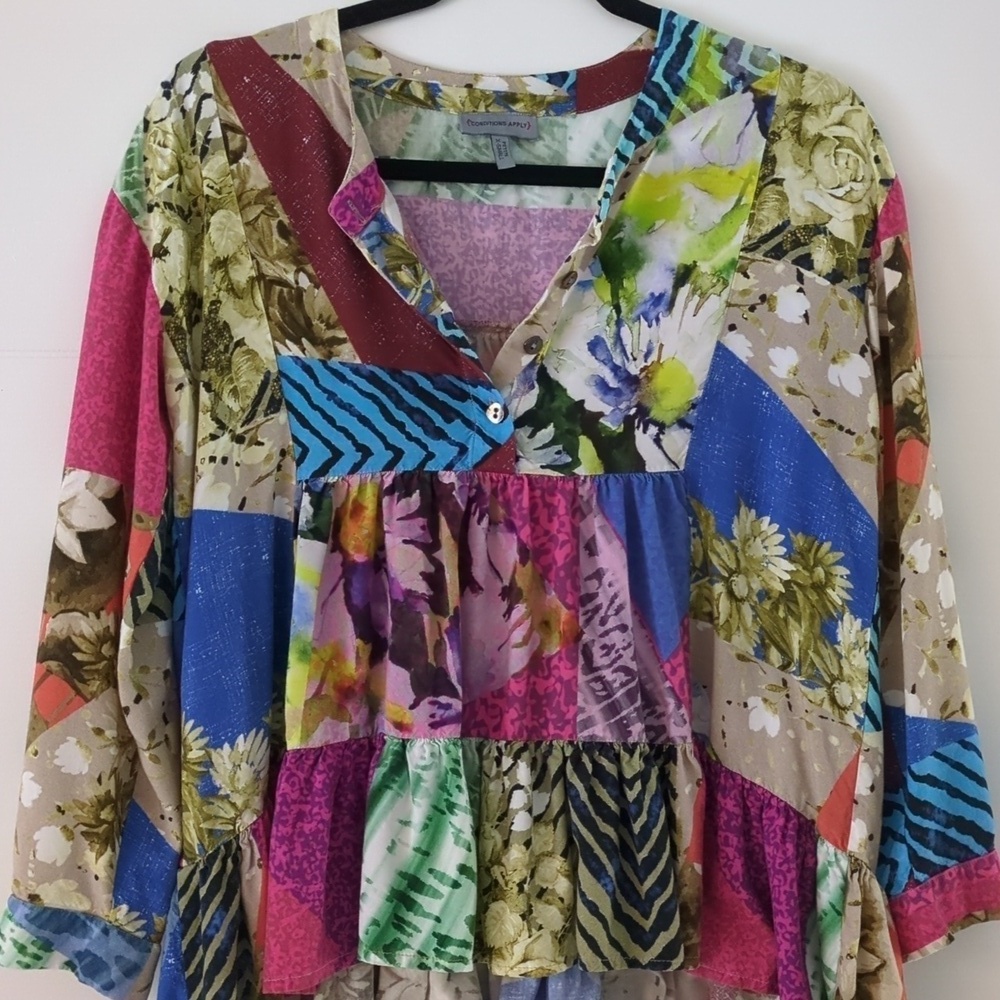 Anthropologie Floral Patchwork Feminine boho Blouse - Multicolor Sz xs petite - Picture 2 of 7